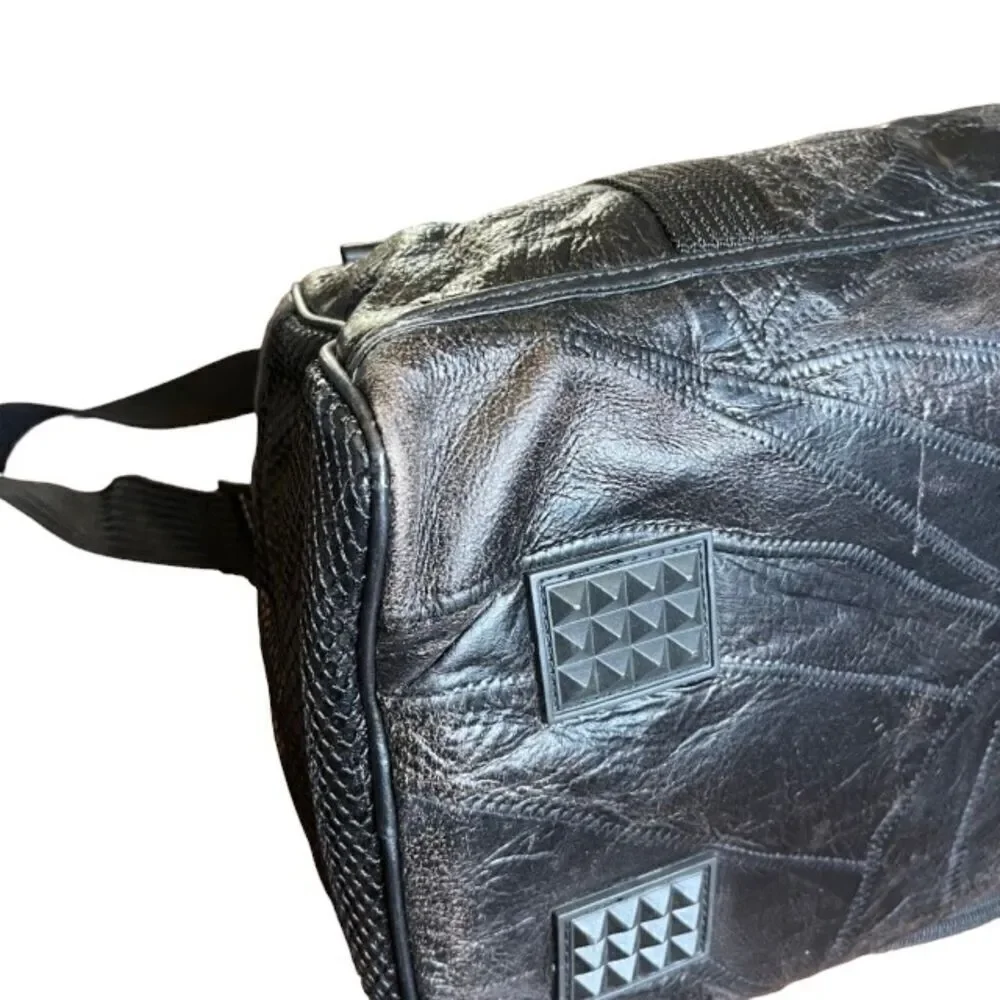 Patched Leather Weekender / Tote Bag in Black Padded Shoulder strap and‎ handle